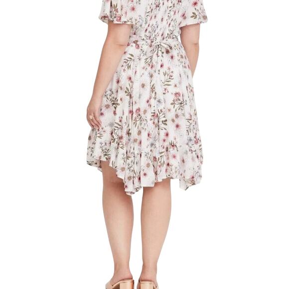 Torrid A-Line Dress Women's Plus 3 White Floral Print Asymmetric Cold Shoulder - Picture 2 of 8